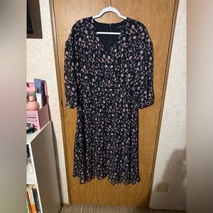 Lane Bryant Black Midi Dress with Pink Floral Print